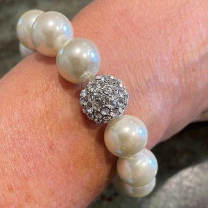 Faux Pearl and Rhinestone Stretch Bracelet